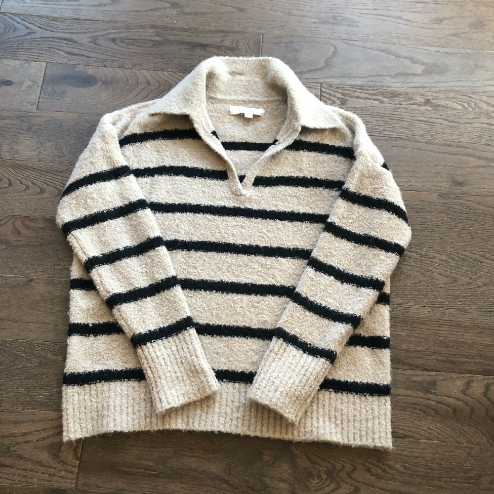 LOFT cozy black/oatmeal striped sweater - medium